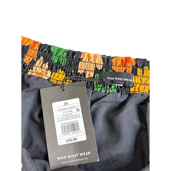 Who What Wear Floral Print Smocked Waist Tie A-Line Skirt 2X Knee Length New - Picture 4 of 5